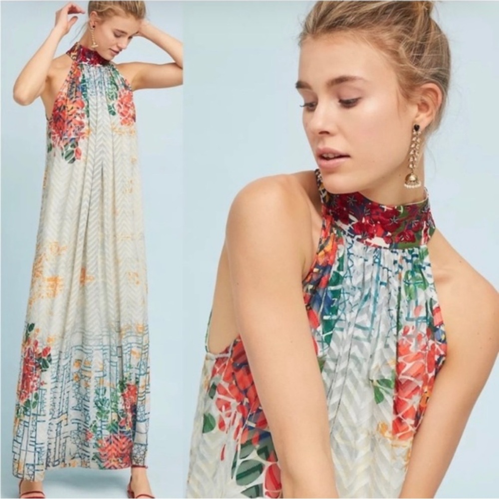 Anthropologie X Bhanuni by Jvoti - NWOT women’s Amarilla Halter Maxi Dress SZ XS